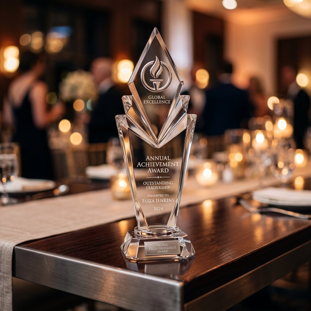 Elegant corporate trophy standing representing group accolades
