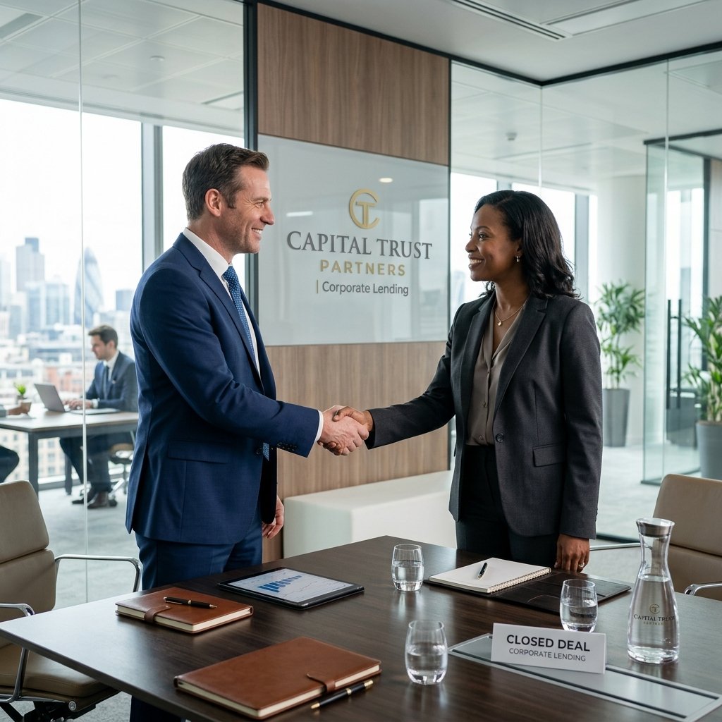 Corporate partners handshake representing business financing