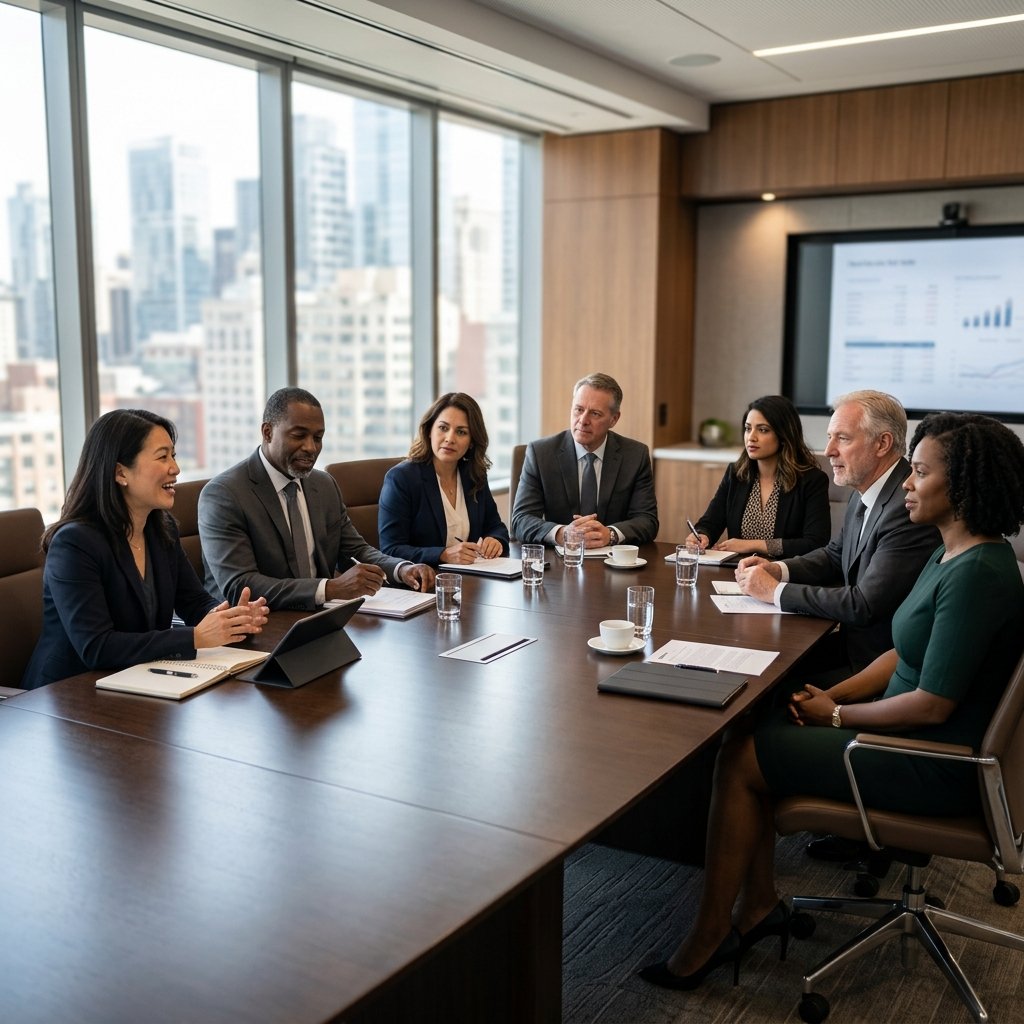 Boardroom directors in a meeting representing corporate governance